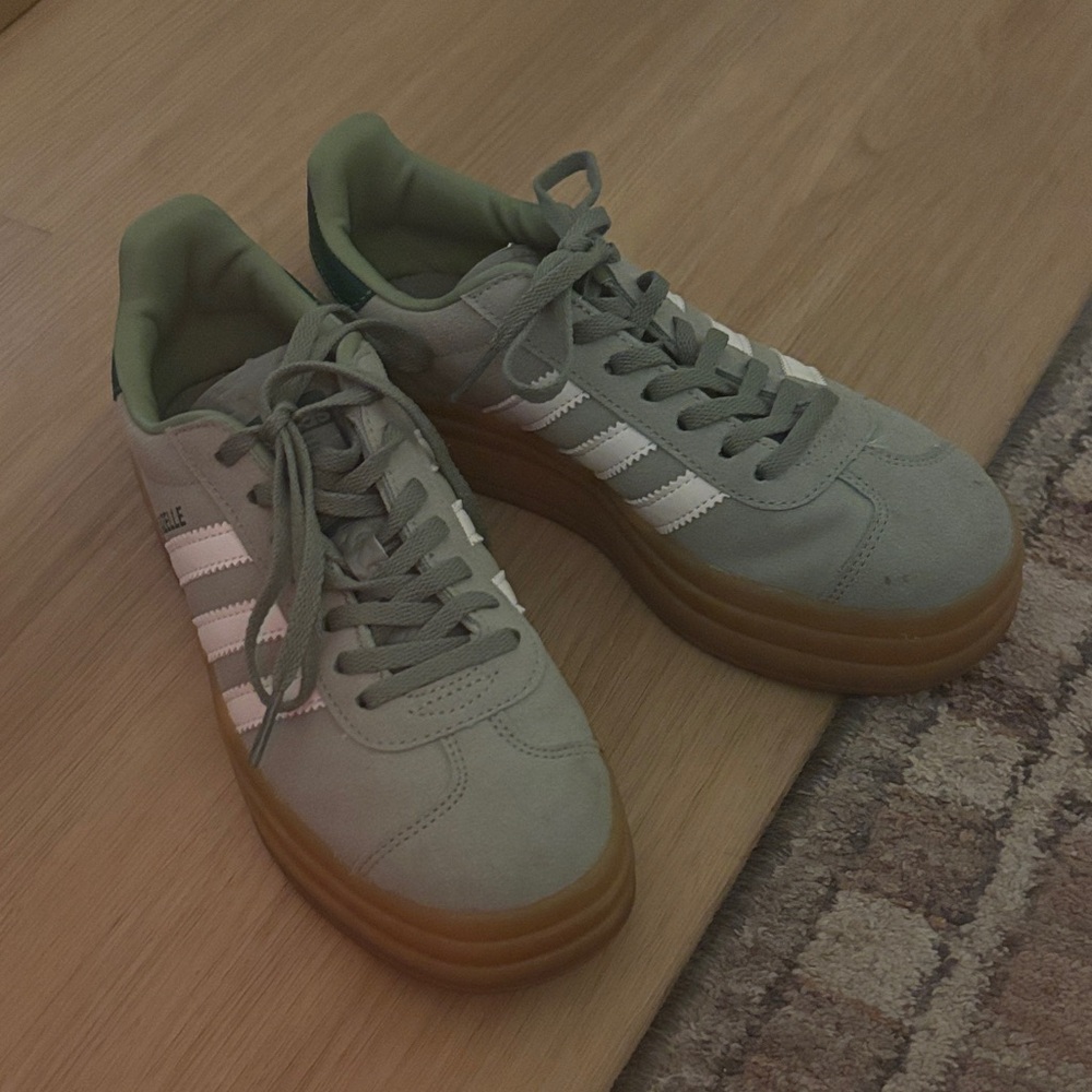 Adidas Olive and White Sneakers with Gum Sole